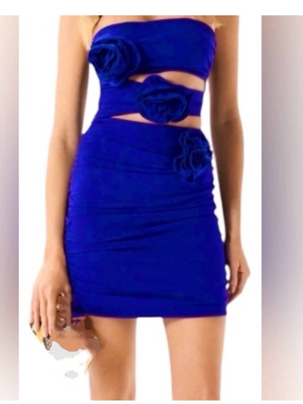 Zara Royal Blue Strapless Rose Appliqué Mini Dress